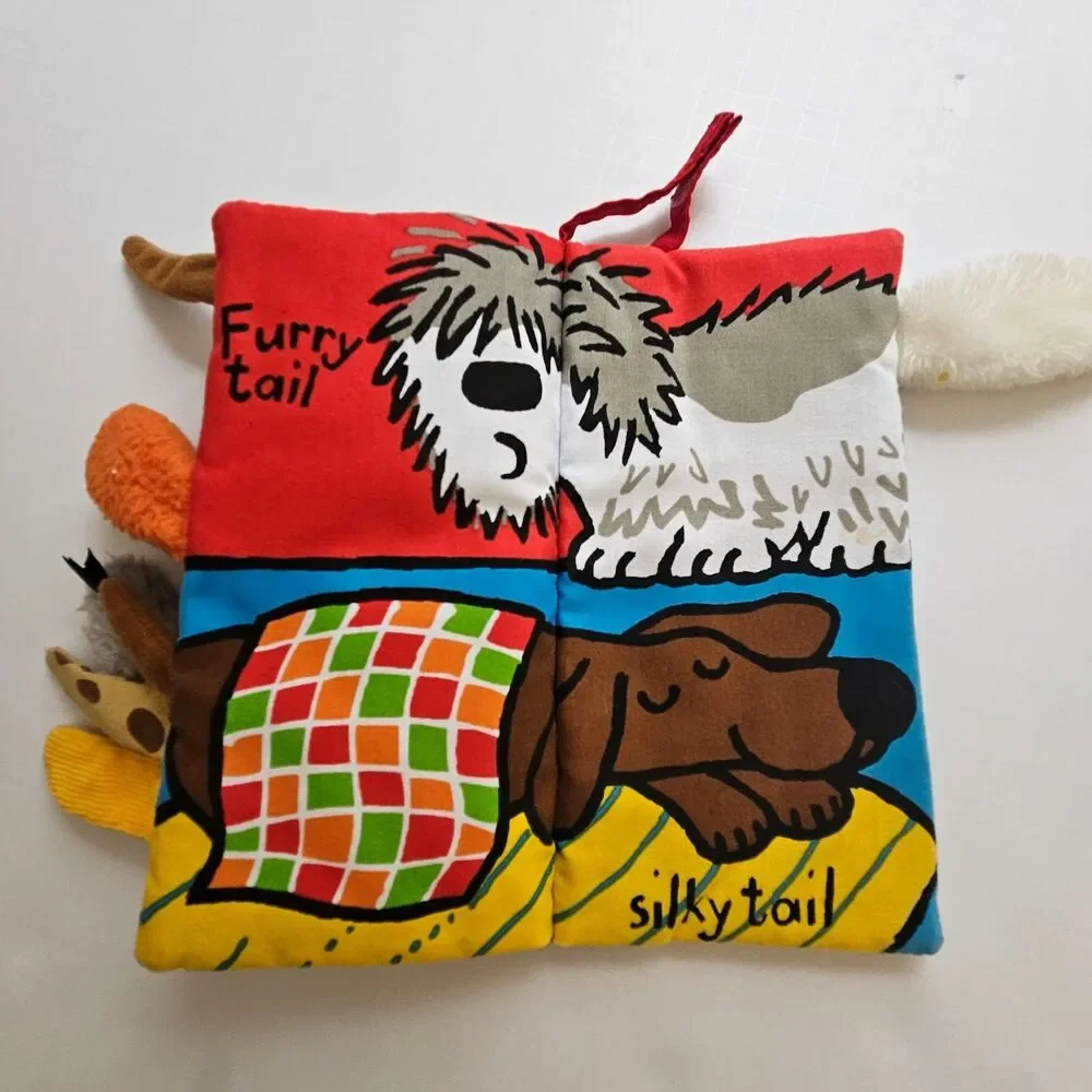 Jellycat Puppy Tails Soft Cloth Book Crinkle Sound Cover Sensory Touch & Feel